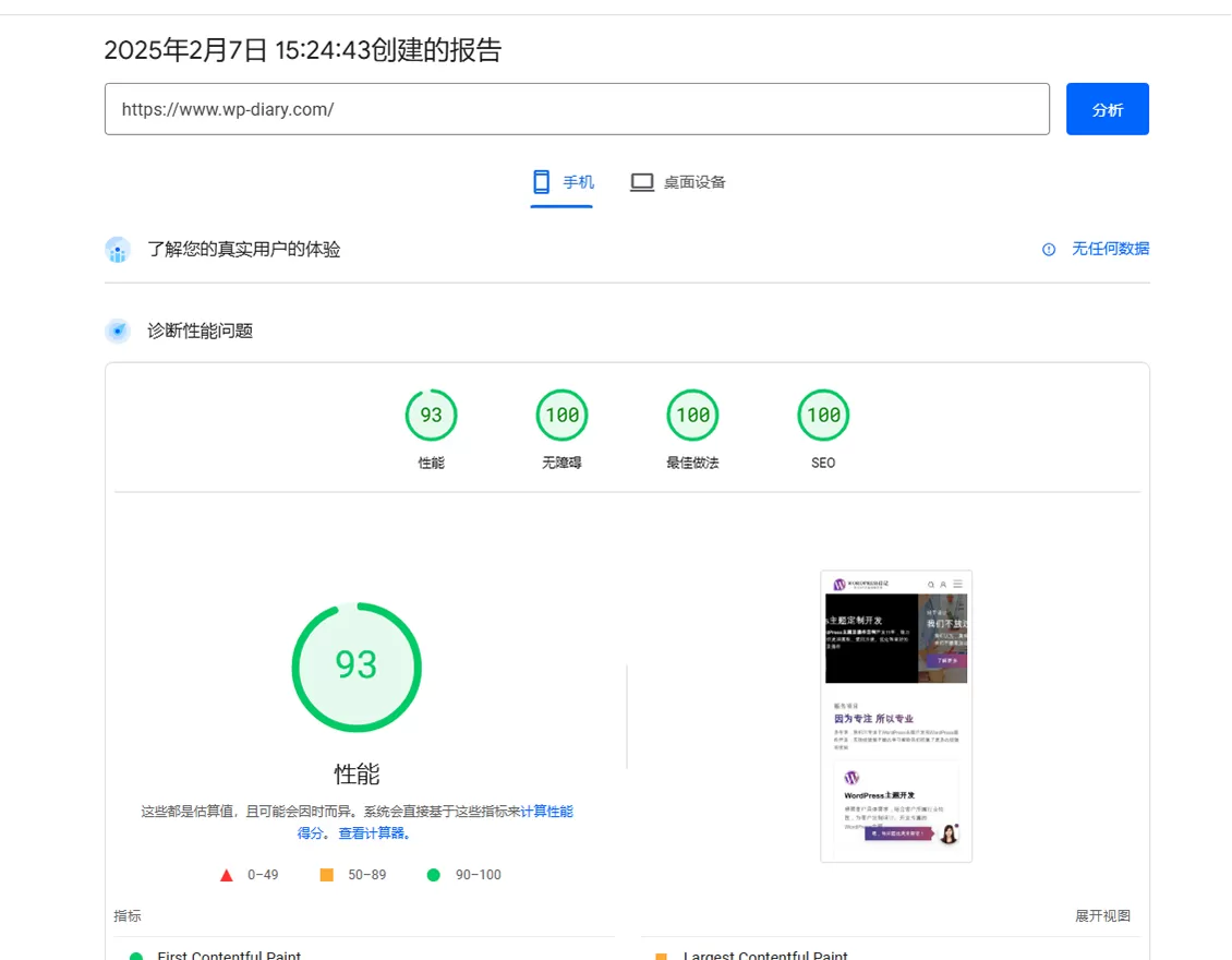 WordPress日记移动端Google PageSpeed优化案例